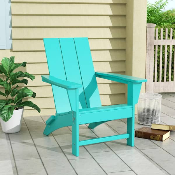 WESTIN OUTDOOR Shoreside Outdoor Patio Fade Proof Modern Folding Plastic Adirondack Chair in Turquoise