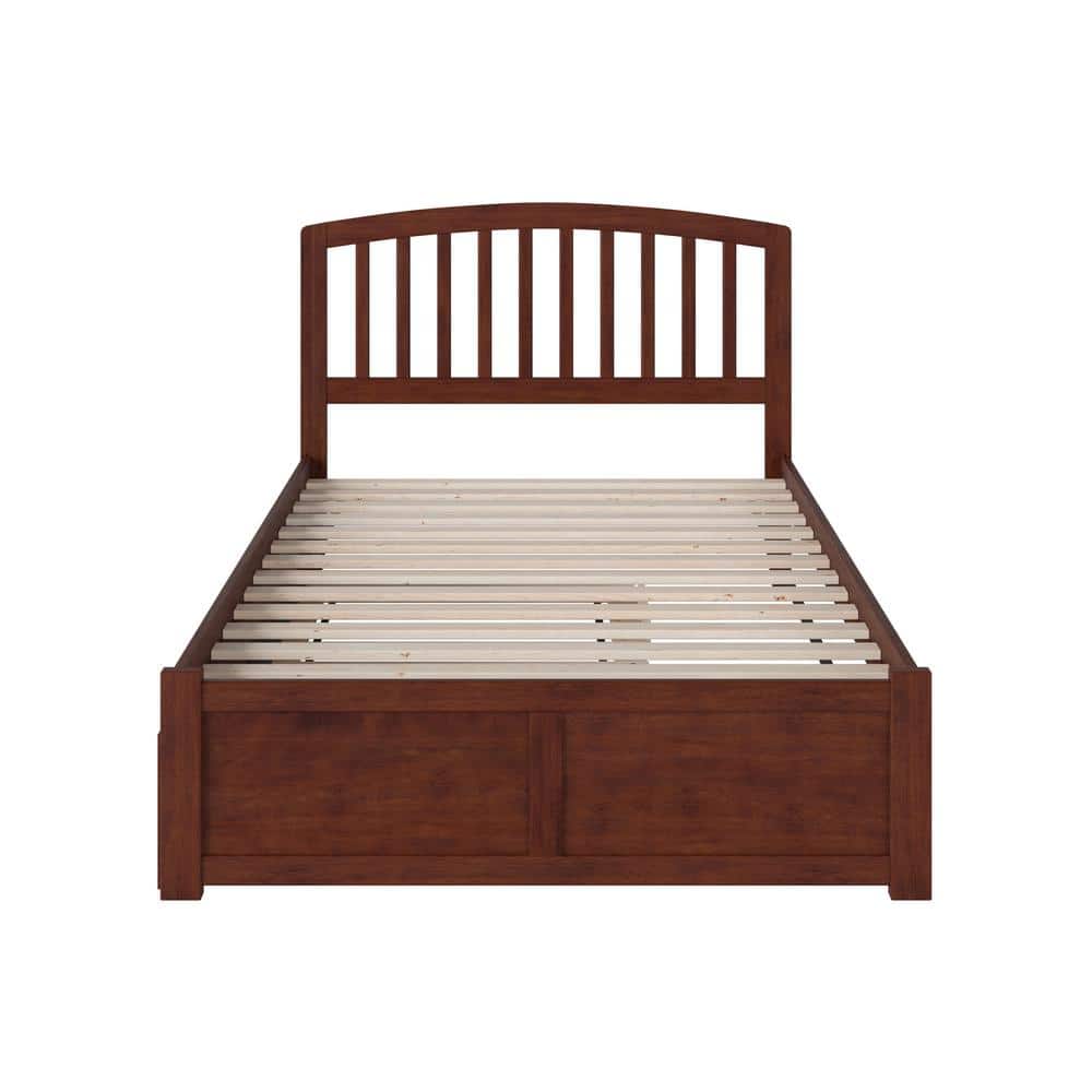 Walnut Full Size Platform Bed with Trundle and Slat Headboard