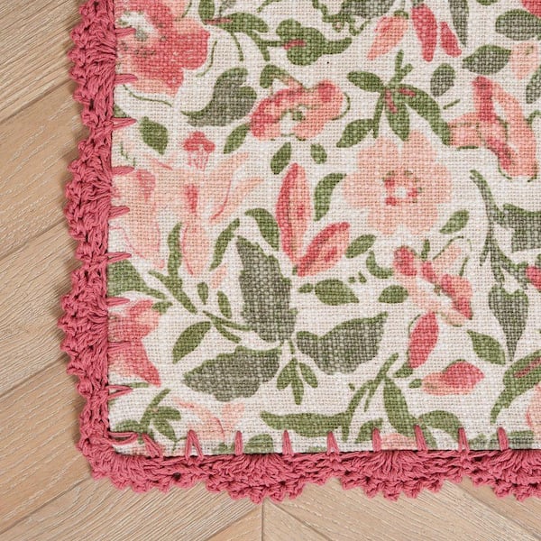 Laura Ashley Sherston 1.7 ft. x 5 ft. Coral Pink Floral Runner Rug