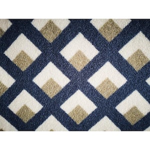 Modern Living Room with Nonslip Backing, Geometric Gray and Blue Trellis Pattern, 4 ft. x 6 ft. Small Area Rug