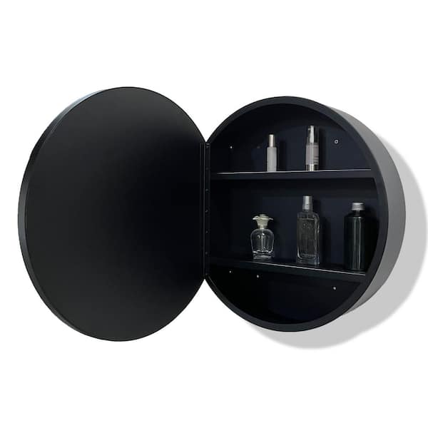 Xzkai 30 in. W x 30 in. H Round Medicine Cabinet with Mirror in Black