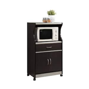 60" Black Microwave Cart on Wheels and with 2 Outlets 