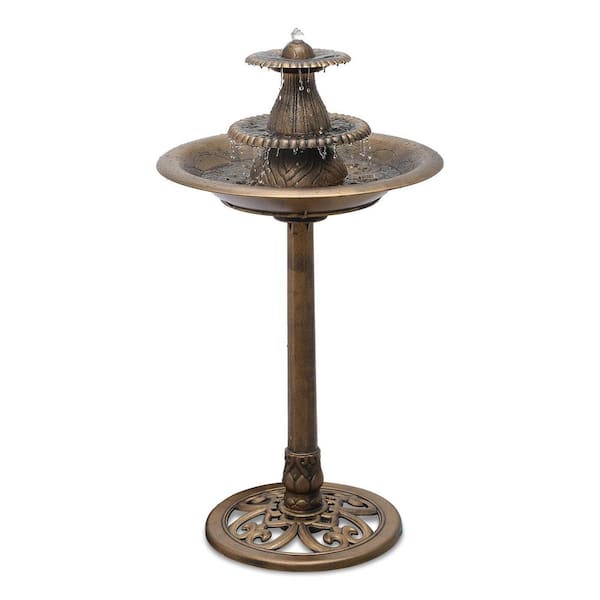 Bronze PP Outdoor 3-Tier Water Fountain Garden Waterfall Round Bird Bath with Electric Pump (20 in. W x 37 in. H)