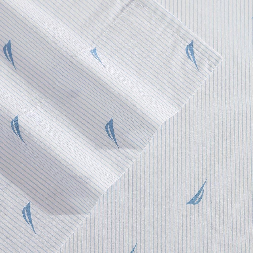Navy Dusk Cotton Percale Twin Sheet Set with Stripes