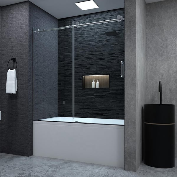 Staykiwi 60 in. W x 60 in. H Single Sliding Tub Door in Chrome Finish with Clear Glass