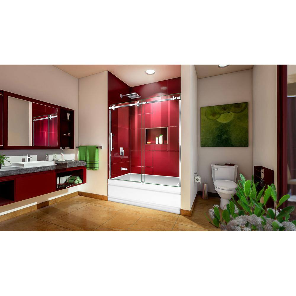 Enigma Sky 56-60" Polished Stainless Steel Frameless Sliding Shower Door