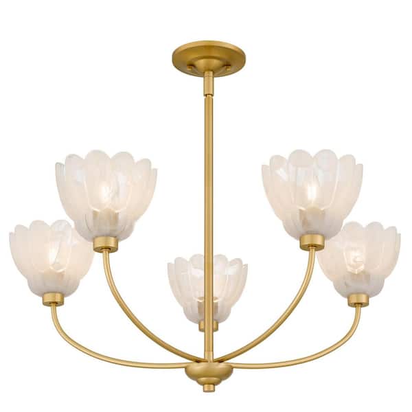 Quoizel Whitecap 5-Light Brushed Gold Chandelier with Alabaster