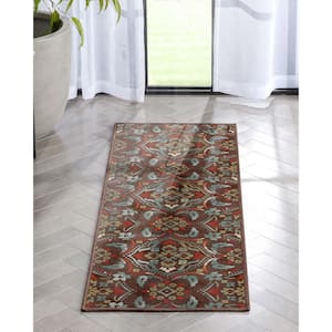 Brown 20 in. x 5 ft. Kings Court Florence Modern Floral Runner Area Rug