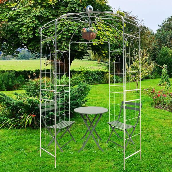VAMOP 114.2 in. Iron Birdcage Garden Arch Trellis with Powder