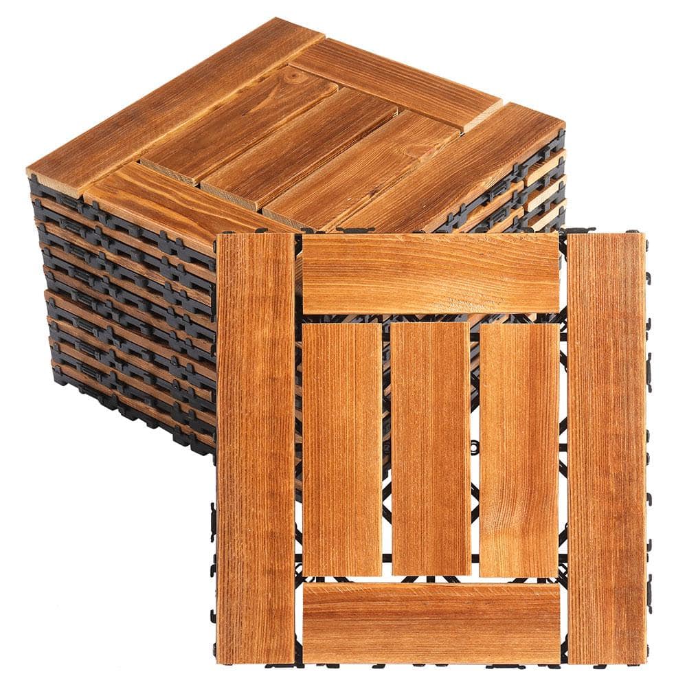 tk@57  ITOPFOX 11.8 in. x 11.8 in. Wood Interlocking Deck Tiles