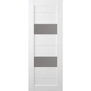 Berta 18 in. x 80 in. No Bore Solid Core 2-Lite Frosted Glass Bianco Noble Wood Composite Interior Door Slab