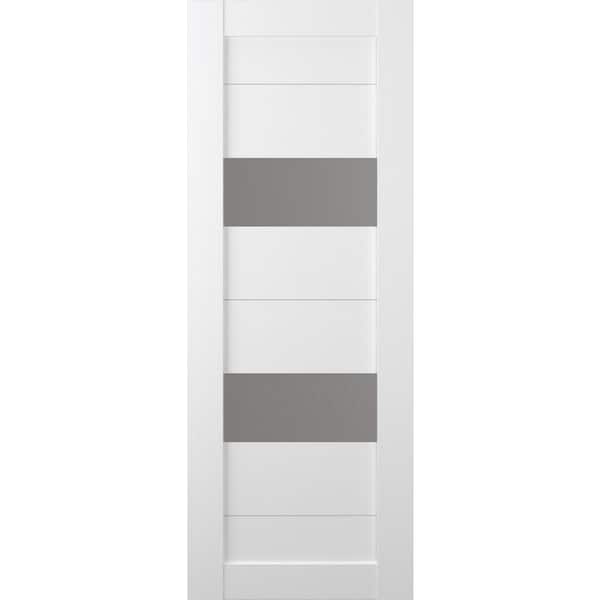 Berta 32 in. x 80 in. No Bore Solid Core 2-Lite Frosted Glass Bianco Noble Wood Composite Interior Door Slab