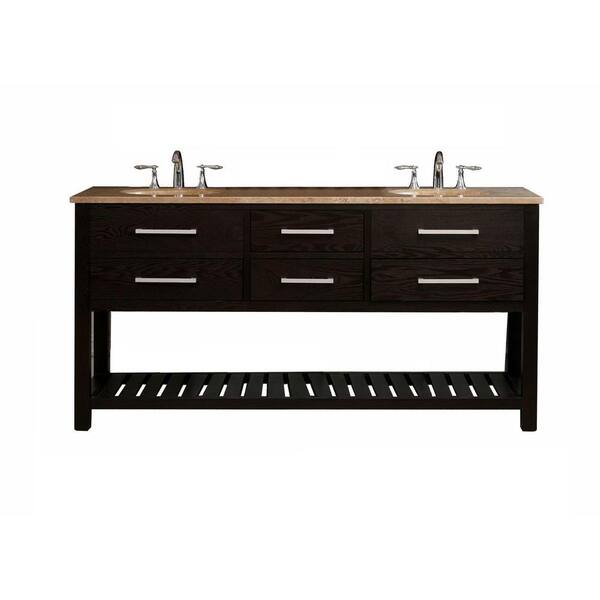 Virtu USA Clementina 72 in. Double Basin Vanity in Dark Espresso with Natural Stone Vanity Top in Travertine-DISCONTINUED