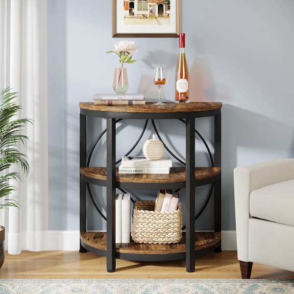 Kerlin 24 in. Rustic Brown Half Circle Wood End Table with Storage Shelf, Side Table for Living Room Bedrooom Home