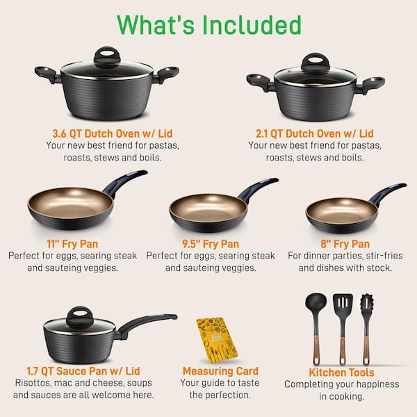 NutriChef 12-Piece Reinforced Forged Aluminum Non-Stick Cookware Set in  Bronze NCCW12BRW - The Home Depot