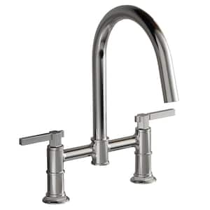 Modern Double-Handle 2-Holes Deck Mount Bridge Kitchen Faucet With 360 Swivel Spout Sink Faucet in Polished Chrome