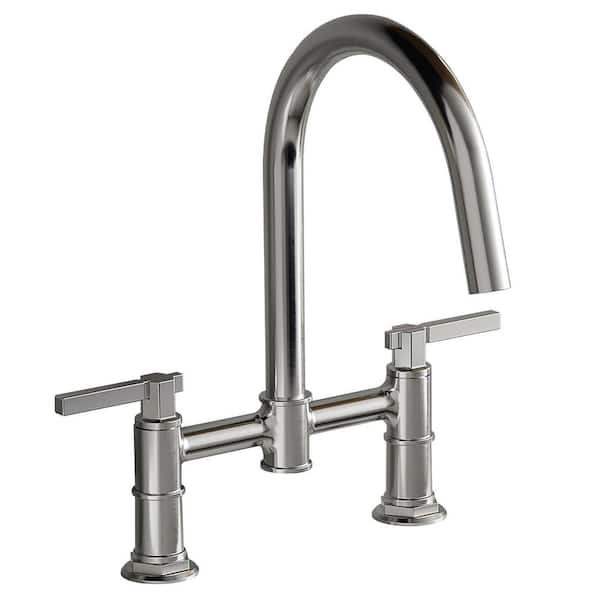 Heritage Series Double-Handle Bridge Kitchen Faucet with High-Arc Gooseneck Spout in Available in Polished Chrome