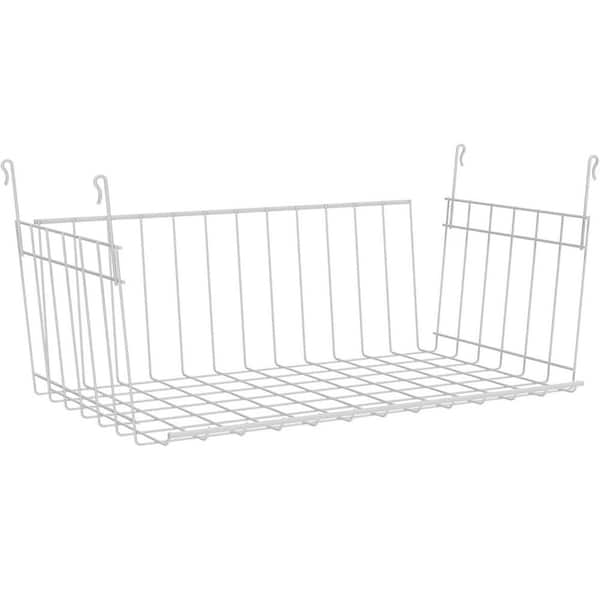 Wire Hanging Basket for Storage and Organization Closet/Pantry  (10.68"D x 18.39"W x 7.99"H) Shelving Hardware in White
