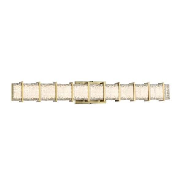 Sevryn 34.38 in. 1-Light Soft Brass LED Vanity Bath Light Bar with Clear Textured Glass Shade