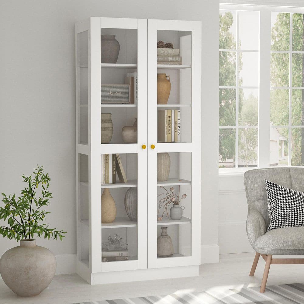 FUFU&GAGA White Wood 6-Shelf Standard Bookcase Bookshelf with 2