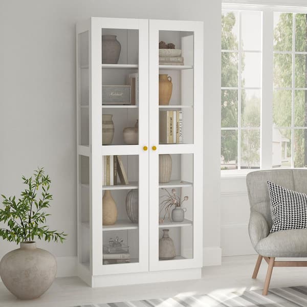 FUFU&GAGA White Wood 6-Shelf Standard Bookcase Bookshelf with 2-Glass Door ( 70.9 in. Height x 31.5 in. Wide )