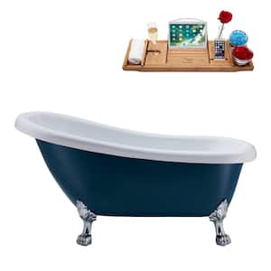 61 in. Acrylic Clawfoot Non-Whirlpool Bathtub in Matte Light Blue With Polished Chrome Clawfeet And Matte Black Drain
