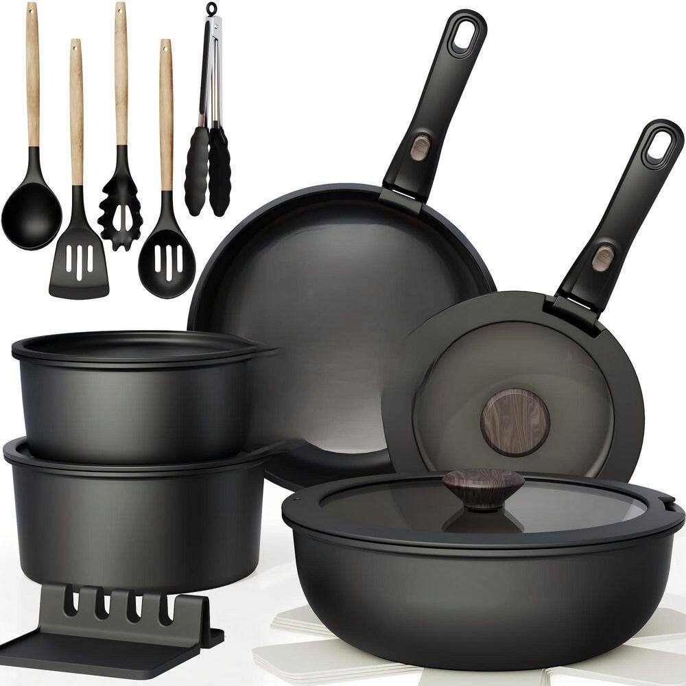 21 Piece Pots and Pans Set, Non Stick Ceramic Cookware Set for RV, Kitchen, Black