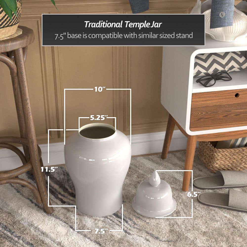 18" Glossy White Porcelain Temple Jar