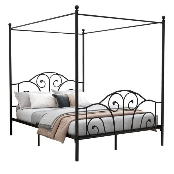 Black Queen Metal Canopy Bed Frame, Metal Canopy California King Bed