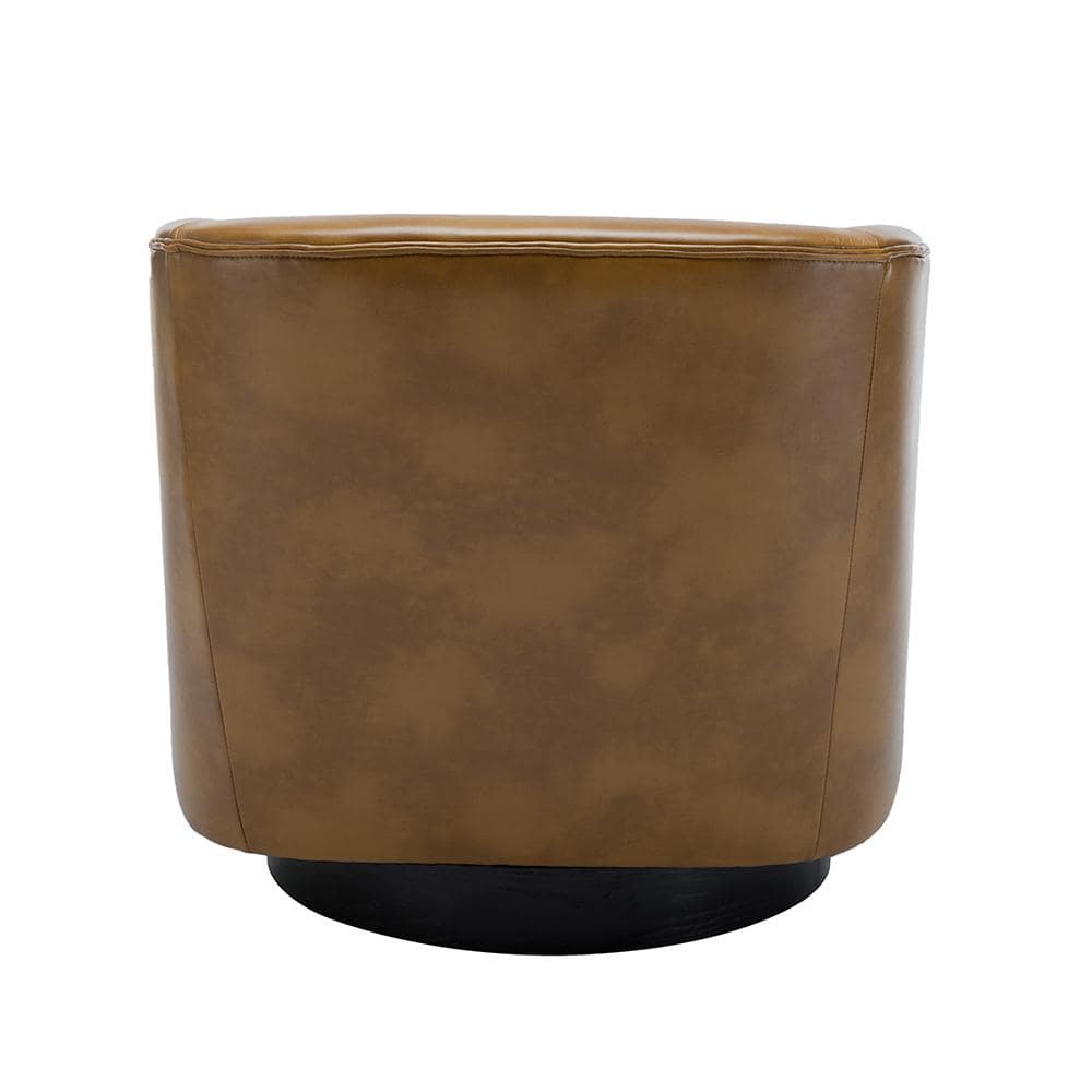Gaven Camel Faux Leather Swivel Barrel Chair with Wood Base