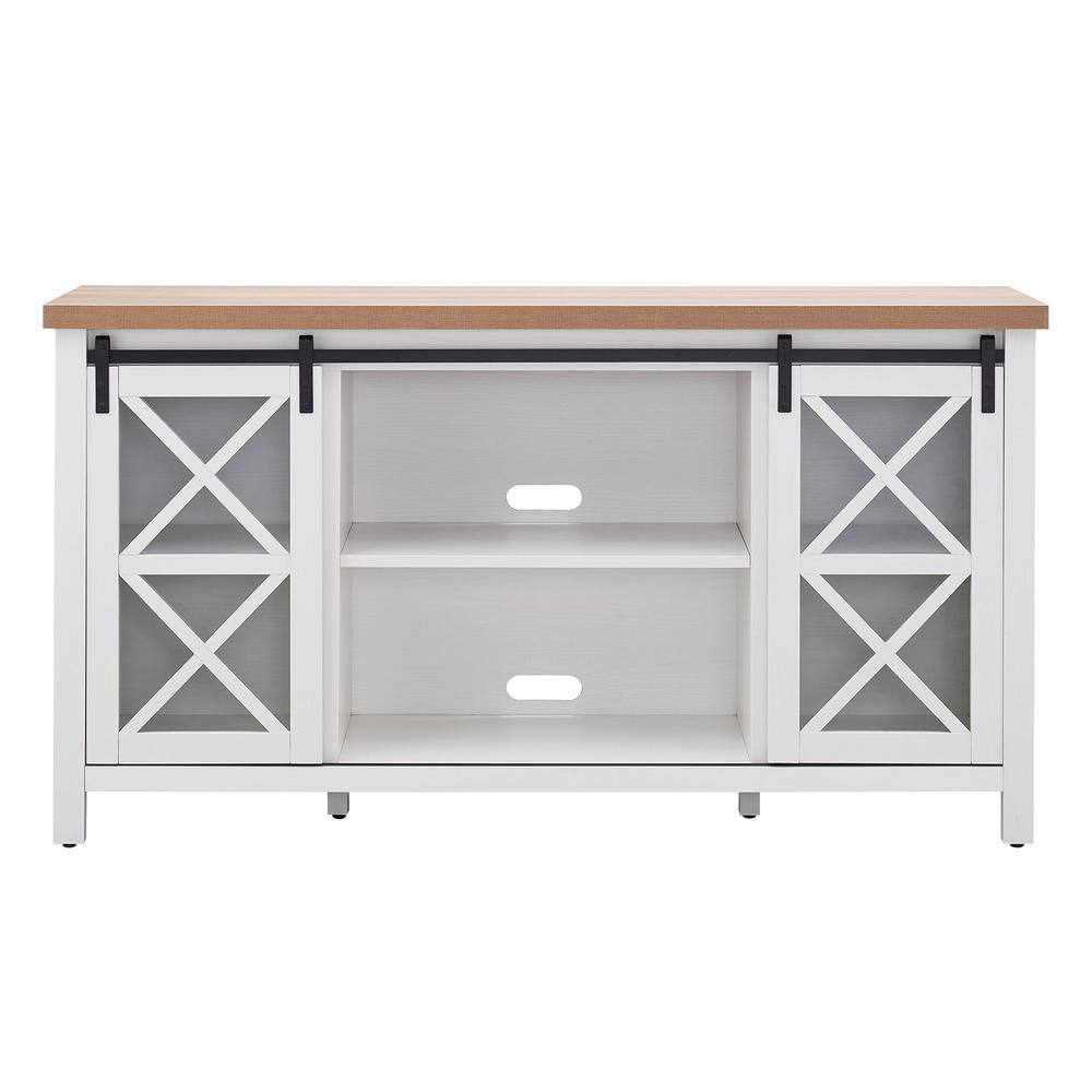 Clementine 58" White and Golden Oak Modern Farmhouse TV Stand