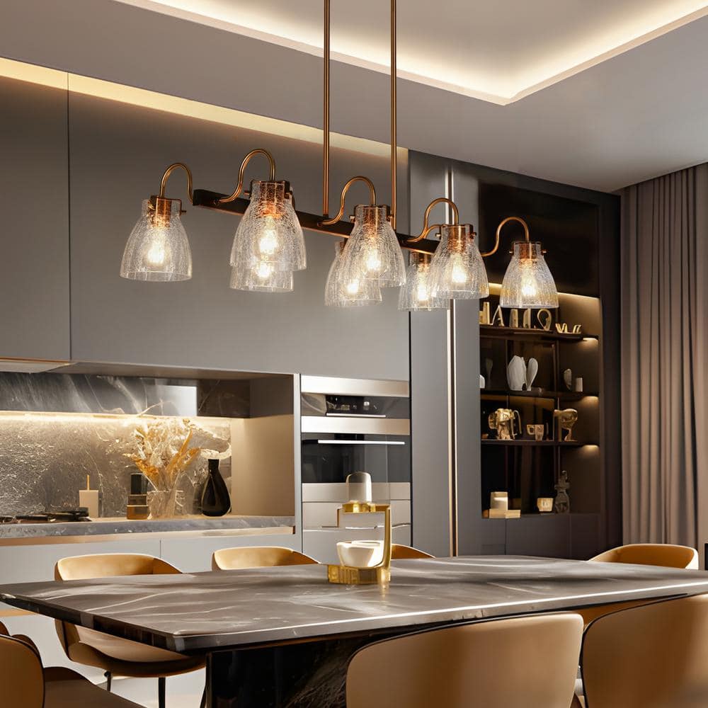 Dawn Industrial 8-Light Matte Black and Brass Kitchen Island Chandelier