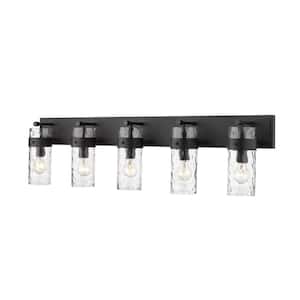Fontaine 44 in. 5-Light Matte Black Vanity-Light with Clear Glass Shades