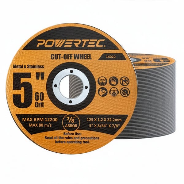 5 in. Metal Cut Off Wheels, 50-Pack, Iridium-Coated Aluminum Oxide 60 Grit, 1/16 in. Thick with 7/8 in. Arbor