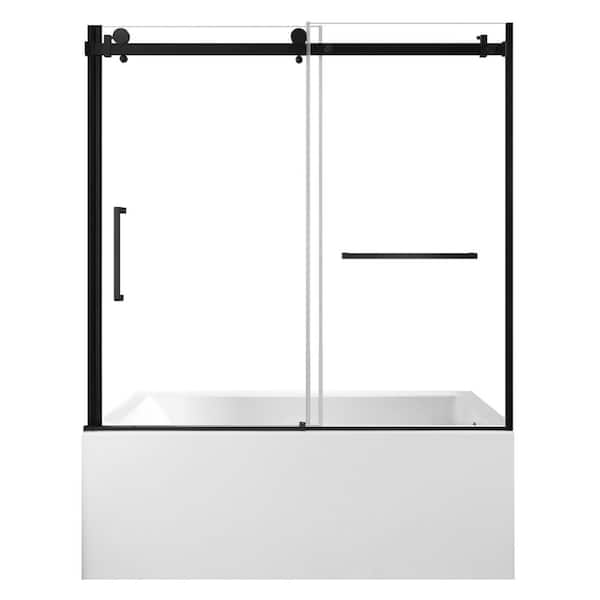 Kingston Brass 59.8 in. x 31 in. Acrylic Rectangular Alcove Soaking Bathtub with Right Drain in White/Matte Black