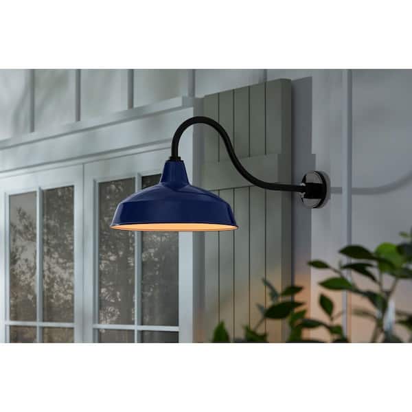 Hampton Bay Easton 14 in. 1-Light Navy Blue Barn Outdoor Wall