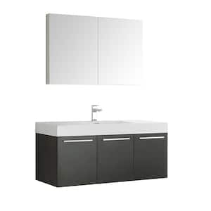 Vista 48 in. Vanity in Black with Acrylic Vanity Top in White with White Basin and Mirrored Medicine Cabinet