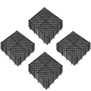 Interlocking Drainage Mat Floor Tiles Rubber Interlocking Gym Flooring Tiles 12 x 12 x 0.5 in.  (25 Pcs, 25 sq ft Black)