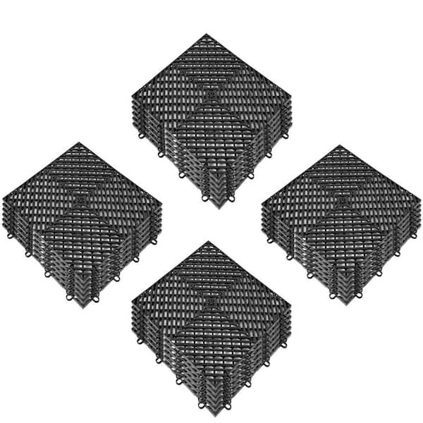 VEVOR Interlocking Drainage Mat Floor Tiles Rubber Interlocking Gym Flooring Tiles 12 x 12 x 0.5 in.  (25 Pcs, 25 sq ft Black)