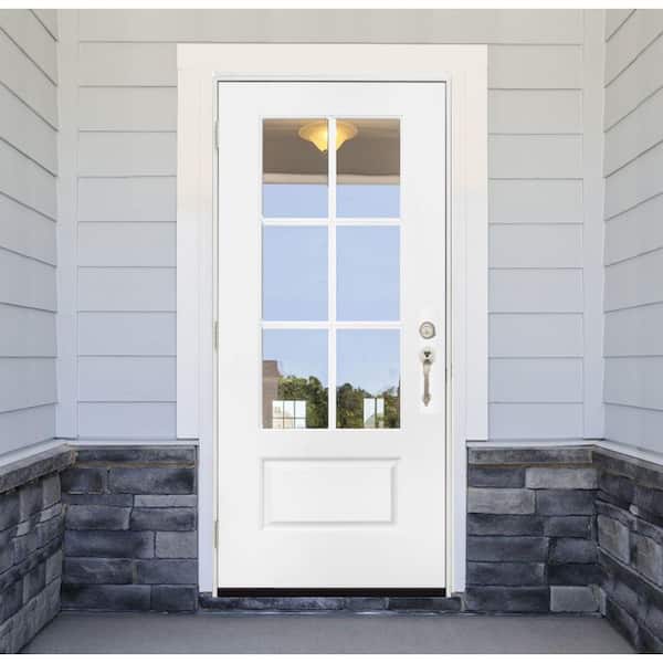 32 in. x 80 in. Legacy Series 6 Lite 3/4 Lite Clear Glass Left Hand Inswing White Primed Fiberglass Prehung Front Door