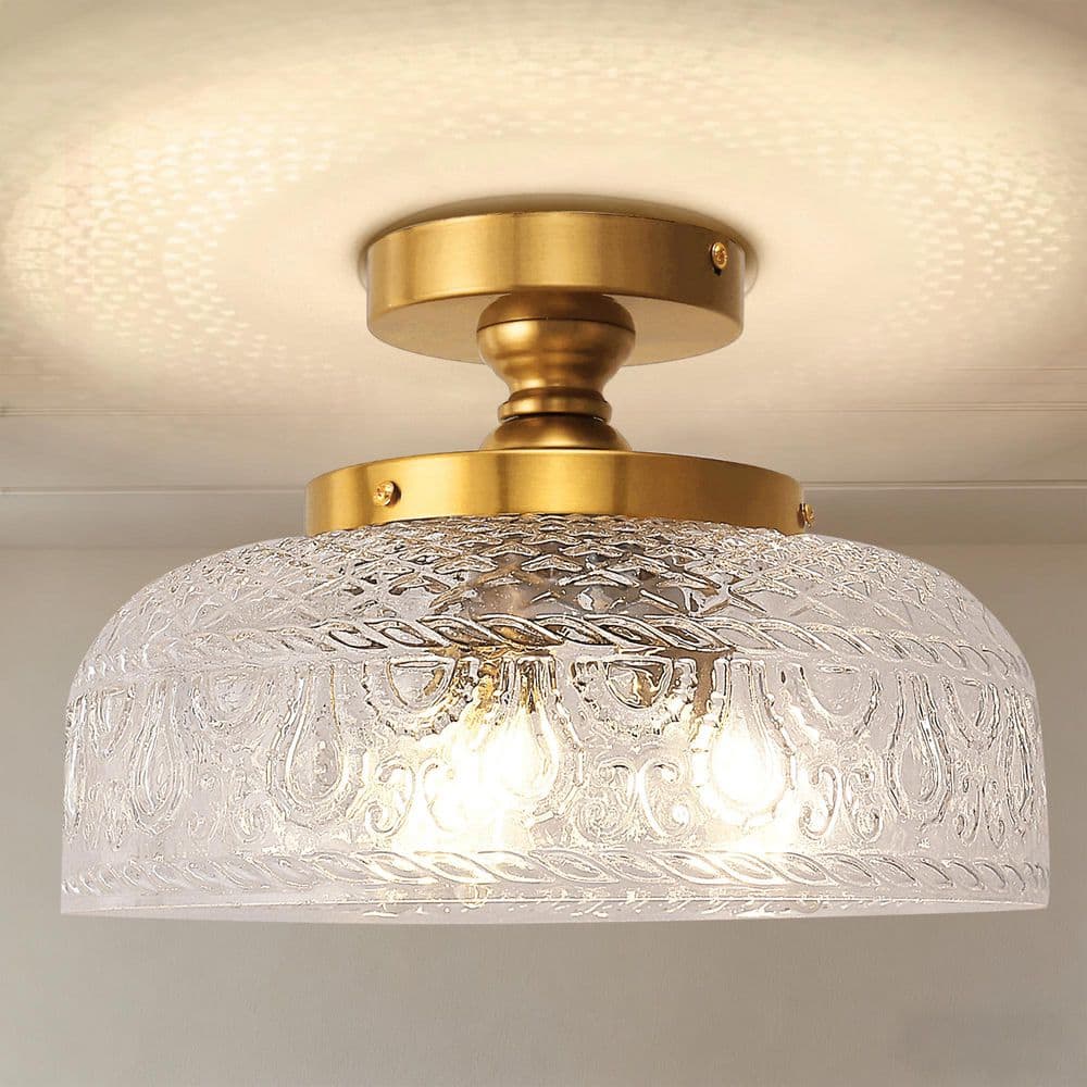 12 in. 3-Light Gold Bowl Glass Semi Flush Mount Ceiling Light for Bedroom, Kitchen, Hallway, Porch price history on PriceWatchPro