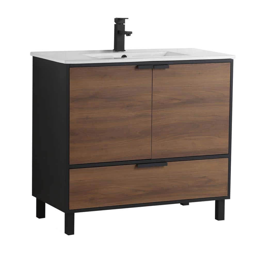 Hamilton 36 in. W x 18.11 in. D x 33.5 in. H Bathroom Vanity Side Cabinet in Walnut with White Ceramic Top price history on PriceWatchPro