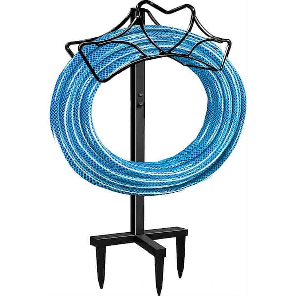 Cubilan Outdoor Garden Freestanding Hose Holder Stand, Heavy-Duty Metal Water Pipe Storage Rack Stake for Backyard, Black