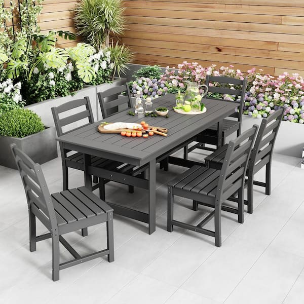 8-Piece HDPE Patio Dining Chairs, Heavy Duty Wood-Like Outdoor Dining Chairs for Garden, Deck, Lawn, Gray