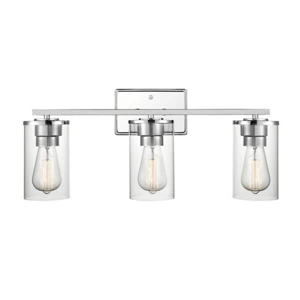 Verlana 22 in. 3-Light Chrome Bathroom Vanity Light with Clear Glass Shade