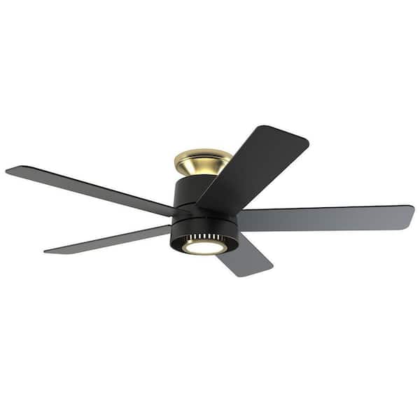 Hampton Bay Panache 52 in. LED Indoor Matte Black with Brass Accents Ceiling Fan with Uplight/Downlight and Remote Included