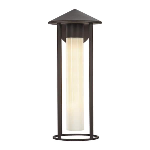Tenko 18 in. 1-Light 60-Watt Bronze/Glossy Opal Glass Outdoor Hardwired Wall Sconce