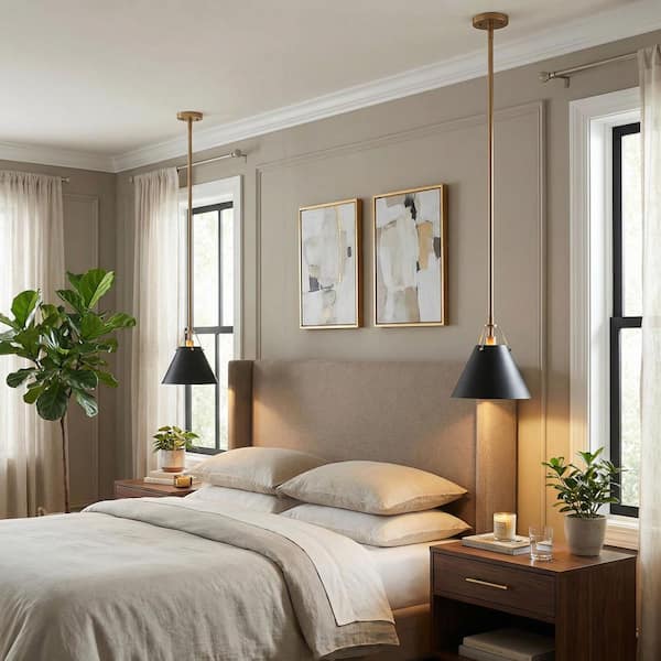 Modern Farmhouse Dome Kitchen Island Pendant Lighting Taine 1-Light Black & Brass Bell Pendant Light with Metal Shade
