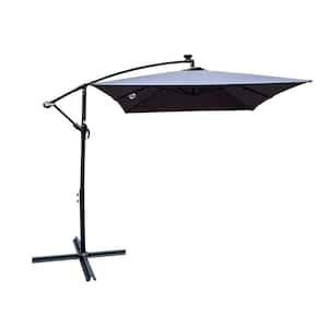 10 ft. x 6.5 ft. Steel Market Umbrella Outdoor Patio Umbrella Dark Grey Solar LED Lights Crank Cross Base Rectangle