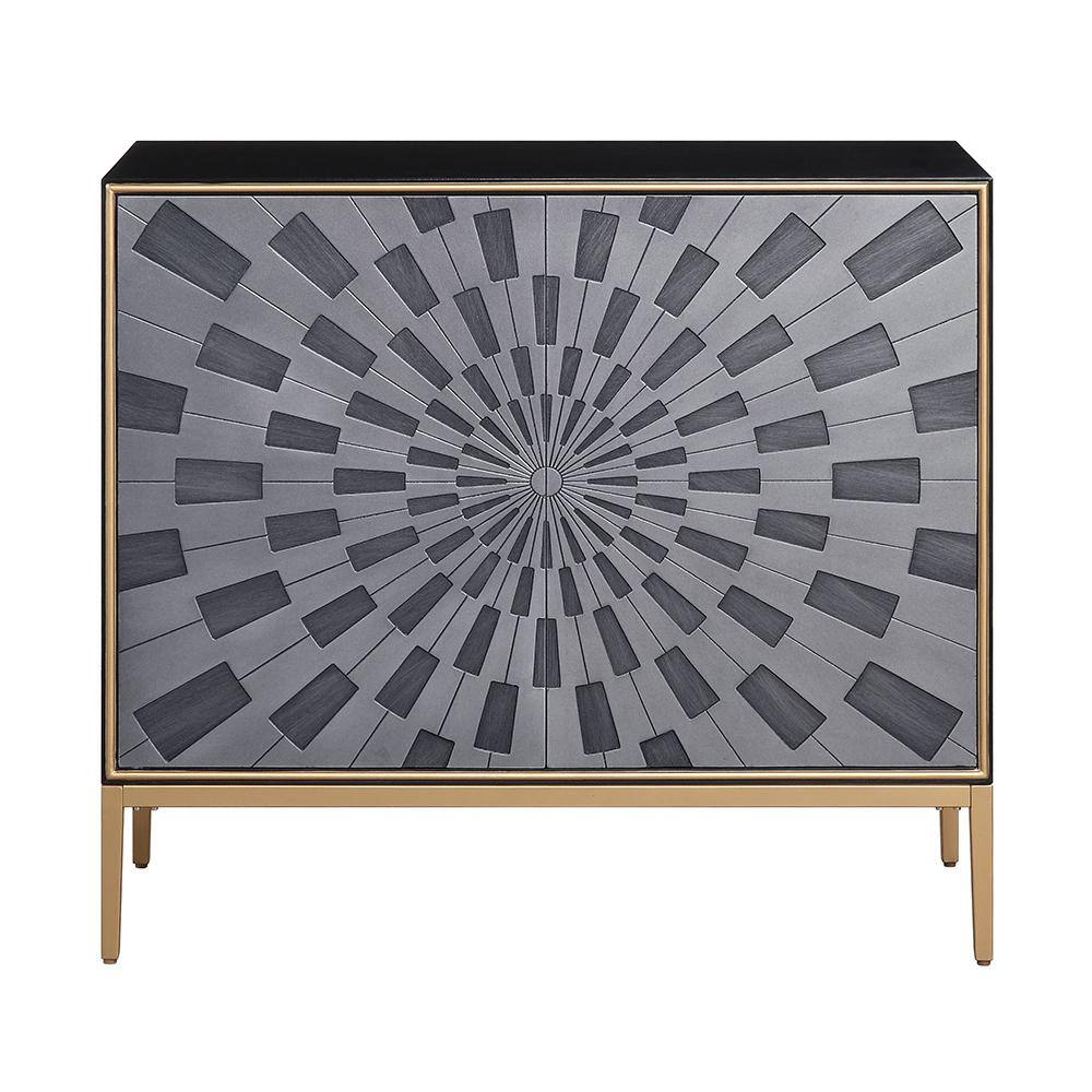 39" Black and Gray Wood Console Table with Brass Legs